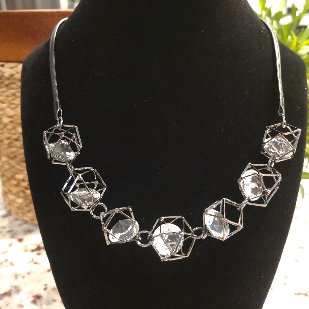 Silver and Crystal Cubic Necklace